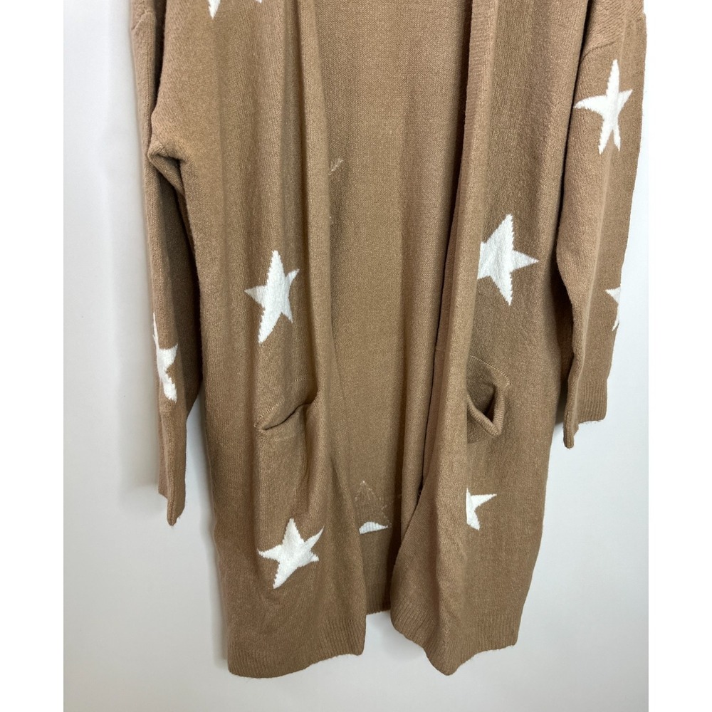 NEW EVANS Starry Camel Star Print Longline Open Front Cardigan Plus Size 20 - Picture 4 of 10